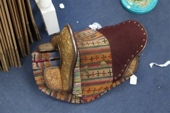 A Chinese gilt bronze mounted saddle, total length 64cm